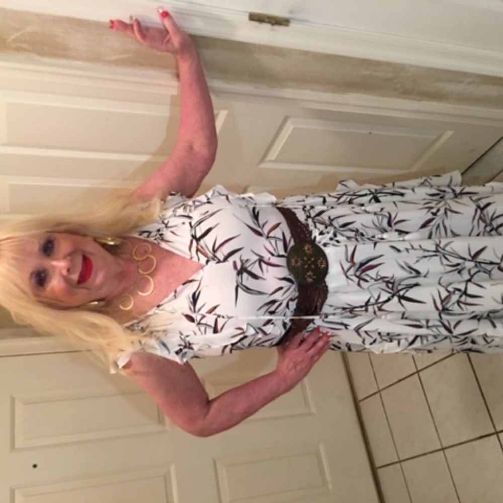 Leaf pattern cream and brown dress